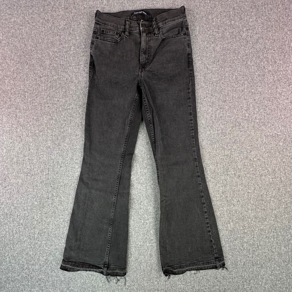 Calvin Klein Jeans Women 2/26 High Rise Flare Black Raw Hem Stretch Denim